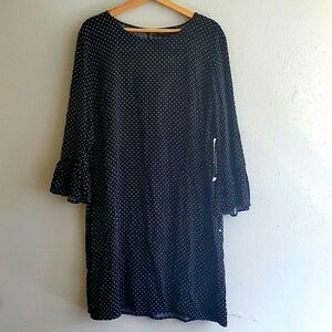 Perceptions Back White Dotted Bell Sleeve Dress Size M